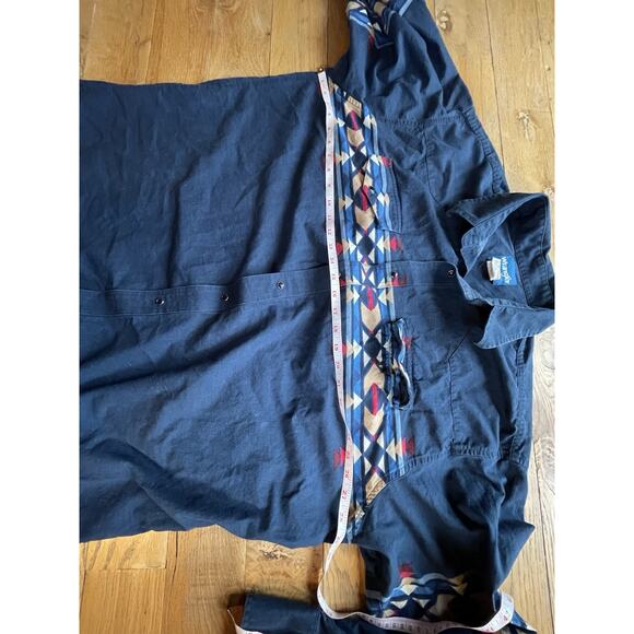VTG Wrangler Western Shirt Men 2XL Blue Aztec Pearl Snap Rodeo Cowboy Southwest - Picture 5 of 10